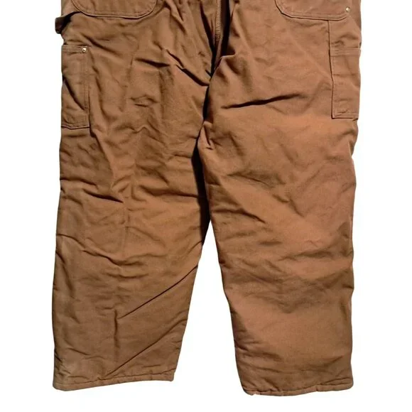 Carhartt Mens Brown Insulated Duck Bib Overalls Size 50 X 30 With Red Quilted Li - Picture 13 of 13